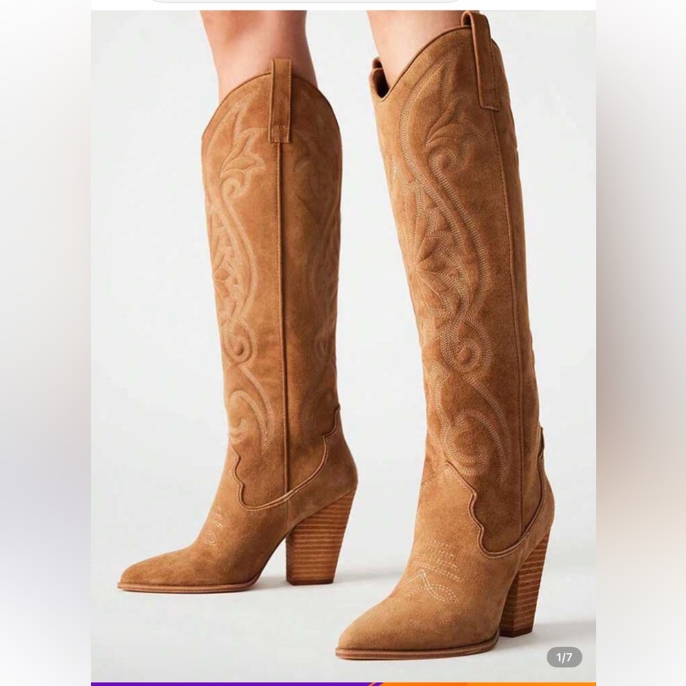 Tan Knee-High Western Boots